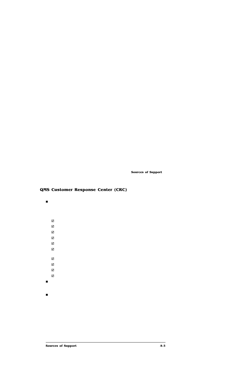 Qms customer response center (crc), Qms customer response center (crc) a-3 | IBM Print System QMS 4032 User Manual | Page 79 / 86