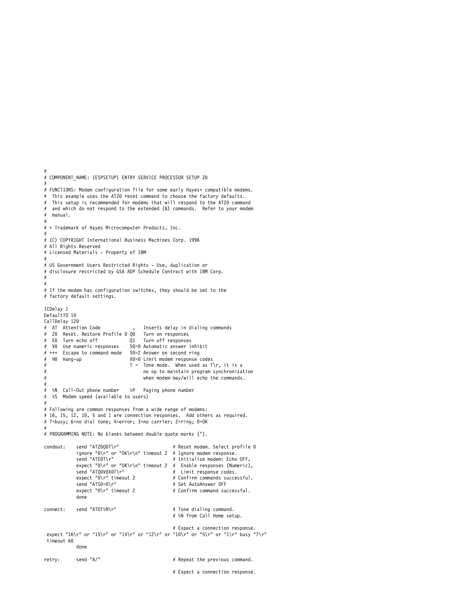 Sample file modem_z0.cfg | IBM Enterprise Server H80 Series User Manual | Page 210 / 230