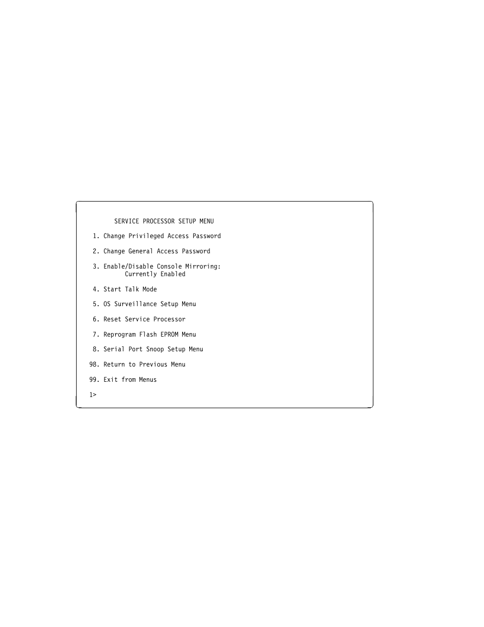 Service processor setup menu | IBM Enterprise Server H80 Series User Manual | Page 49 / 230