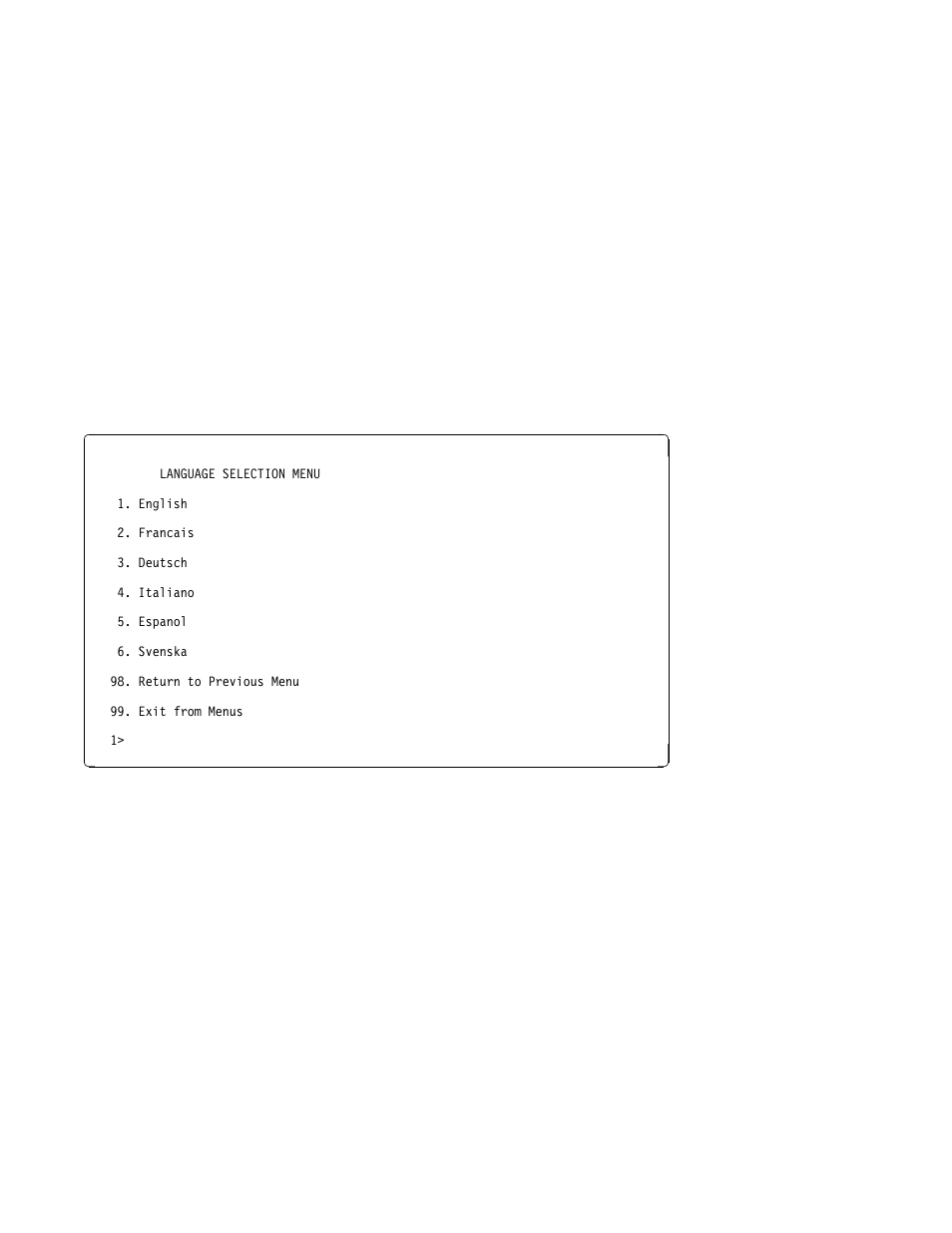Language selection menu | IBM Enterprise Server H80 Series User Manual | Page 68 / 230