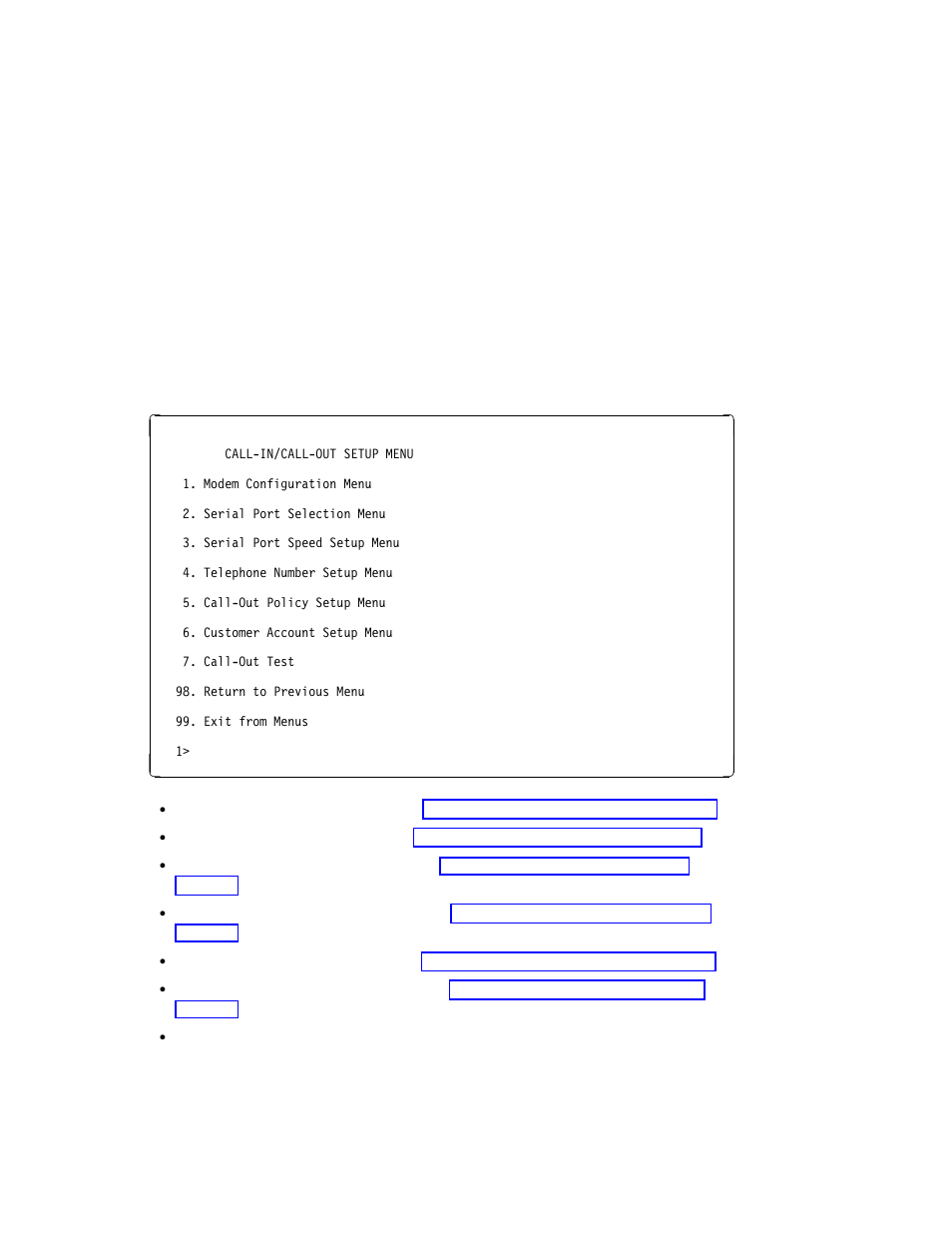 Call-in/call-out setup menu | IBM Enterprise Server H80 Series User Manual | Page 69 / 230