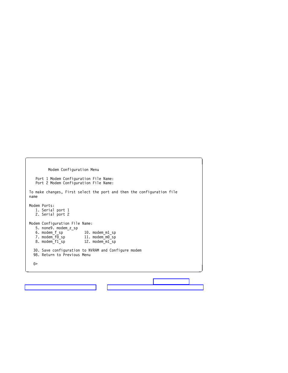 Modem configuration menu | IBM Enterprise Server H80 Series User Manual | Page 70 / 230