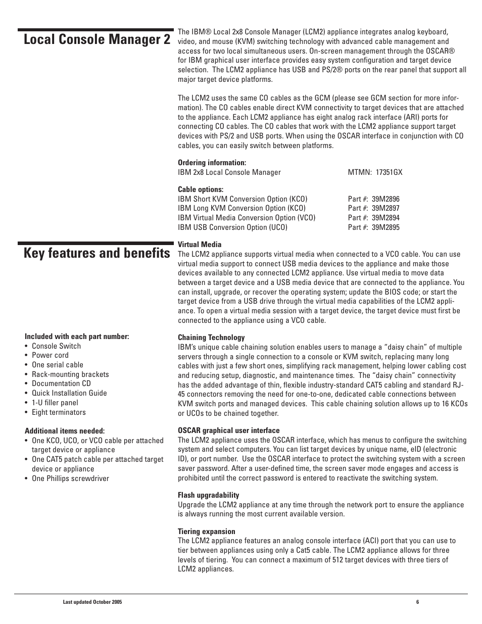 Local console manager 2 key features and benefits | IBM 1X8 User Manual | Page 6 / 18