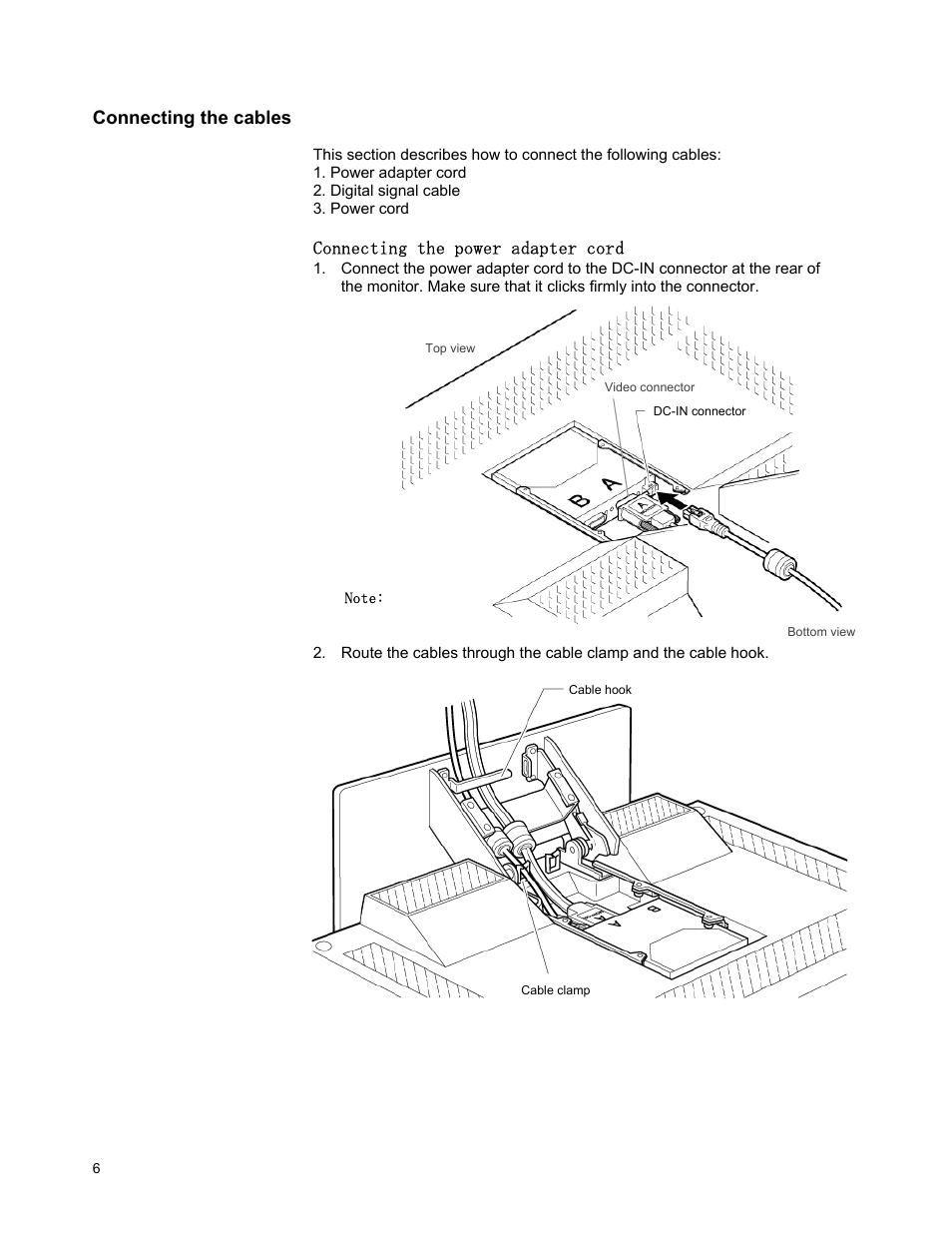 Connecting the cables, Connecting the power adapter cord | IBM T221 User Manual | Page 12 / 43
