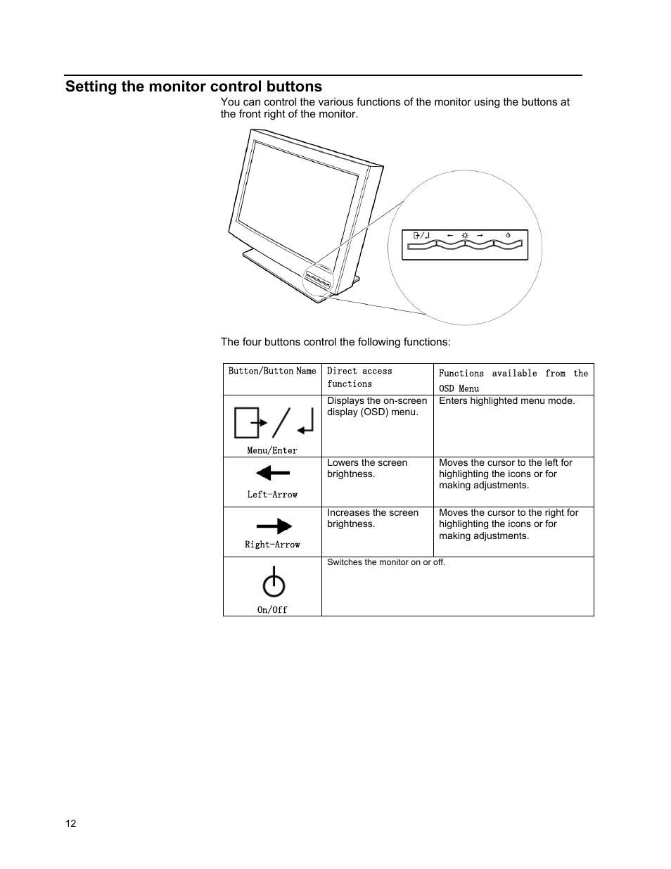 Setting the monitor control buttons | IBM T221 User Manual | Page 18 / 43