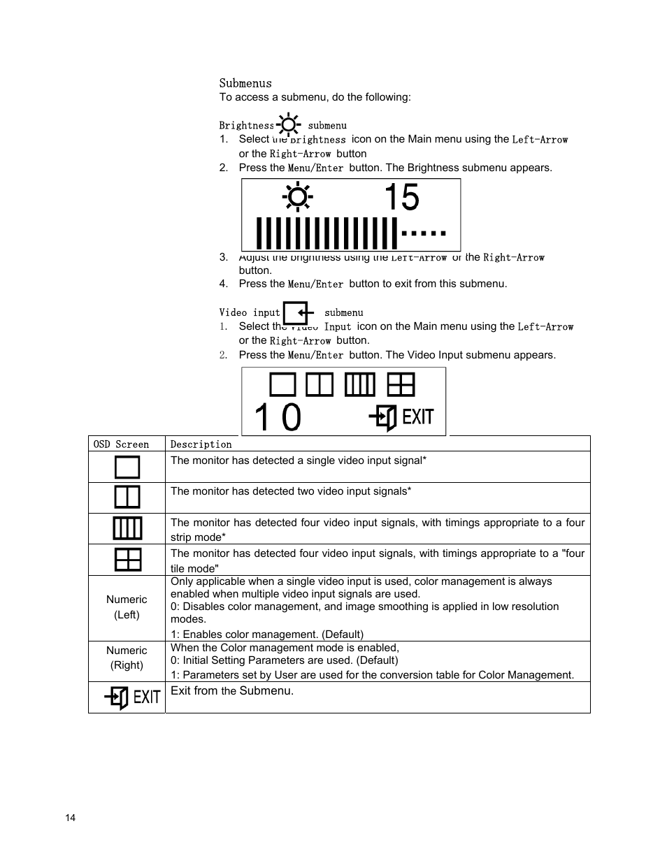 Submenus | IBM T221 User Manual | Page 20 / 43