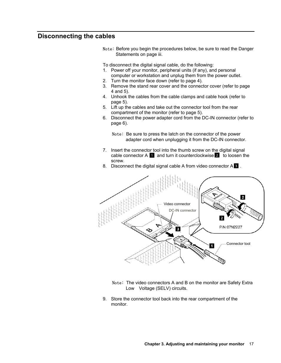 Disconnecting the cables | IBM T221 User Manual | Page 23 / 43