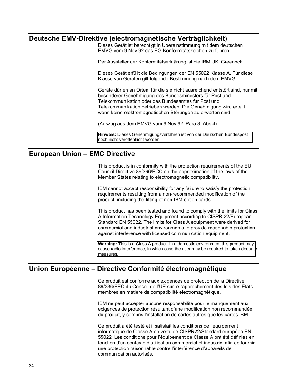 European union – emc directive | IBM T221 User Manual | Page 40 / 43