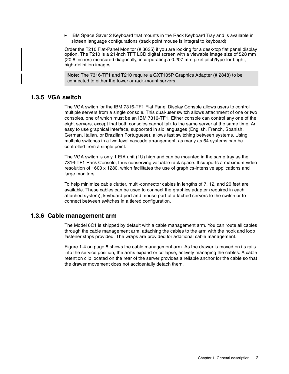 5 vga switch, 6 cable management arm, 5 vga switch 1.3.6 cable management arm | IBM 6C1 User Manual | Page 15 / 42