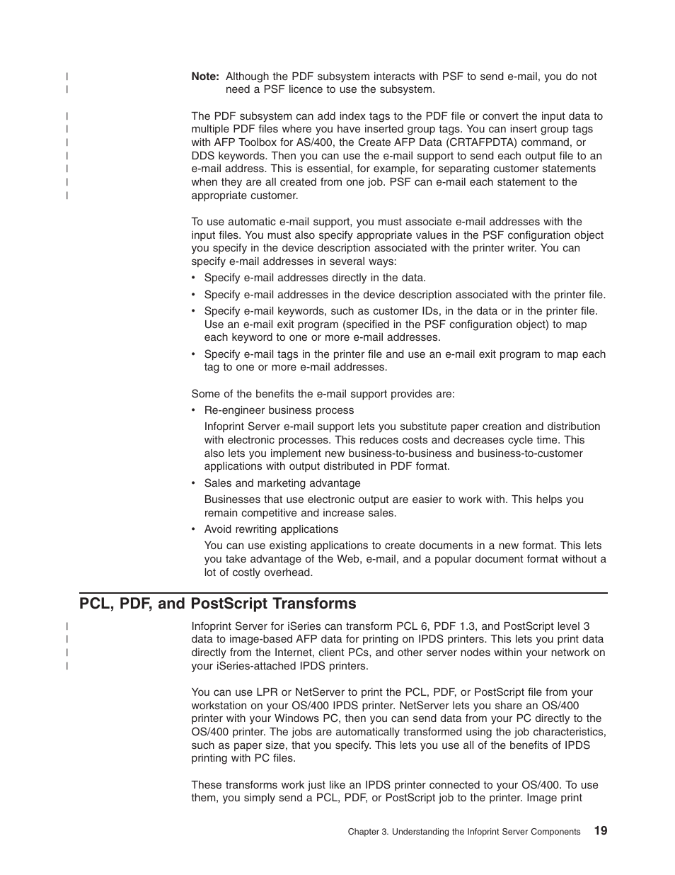 Pcl, pdf, and postscript transforms | IBM G544-5774-01 User Manual | Page 31 / 56