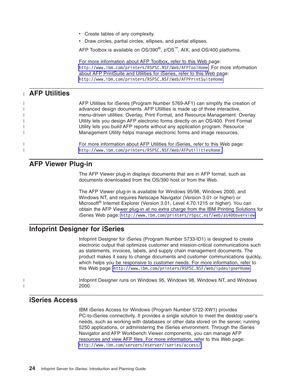 Afp utilities, Afp viewer plug-in, Infoprint designer for iseries | Iseries access | IBM G544-5774-01 User Manual | Page 36 / 56