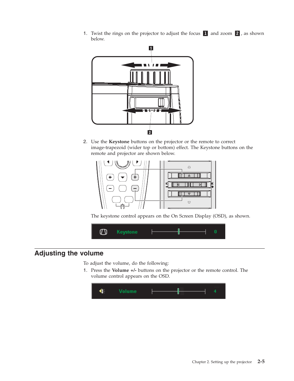 Adjusting the volume, Adjusting, Volume | IBM PROJECTOR C400 User Manual | Page 25 / 94