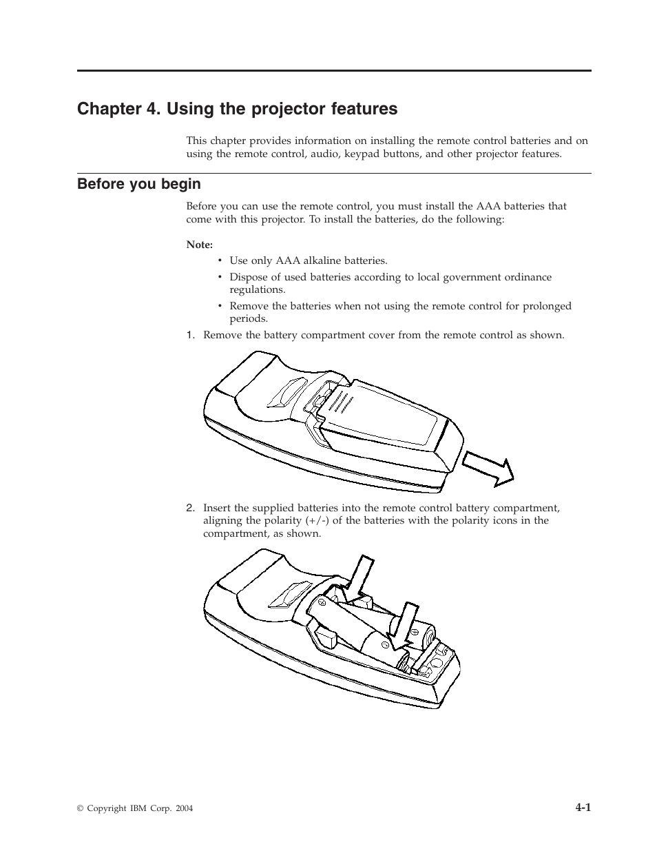 Chapter 4. using the projector features, Before you begin, Chapter | Using, Projector, Features, Before, Begin | IBM PROJECTOR C400 User Manual | Page 29 / 94