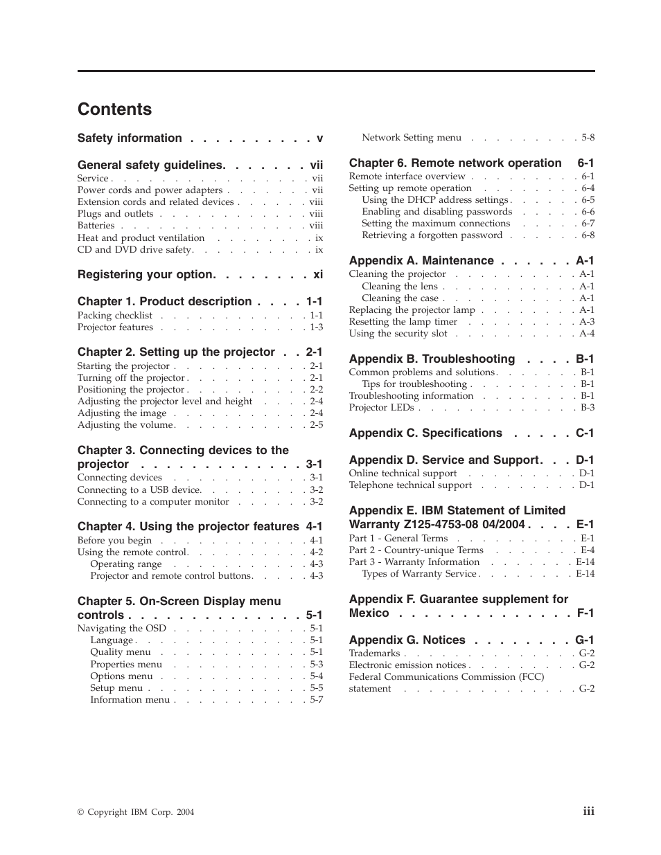 IBM PROJECTOR C400 User Manual | Page 5 / 94