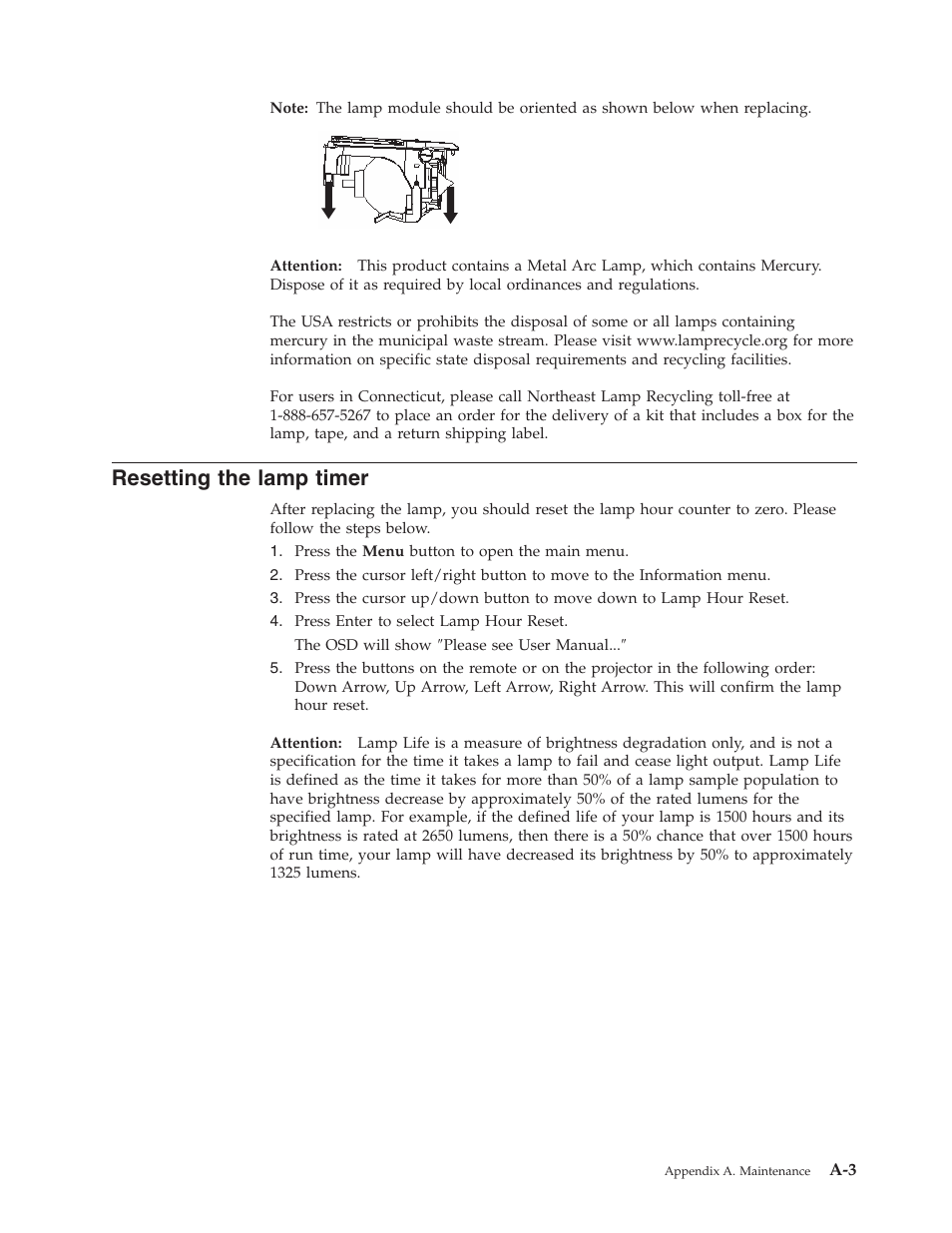 Resetting the lamp timer, Resetting, Lamp | Timer | IBM PROJECTOR C400 User Manual | Page 55 / 94