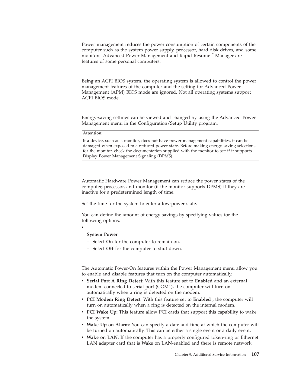 Power management, Advanced power management, Automatic hardware power management features | Automatic power-on features | IBM 8317 User Manual | Page 113 / 152