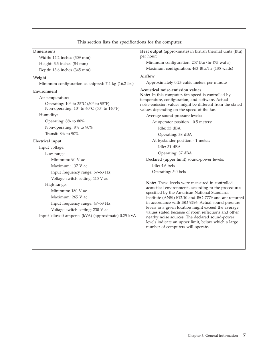 Specifications | IBM 8317 User Manual | Page 13 / 152