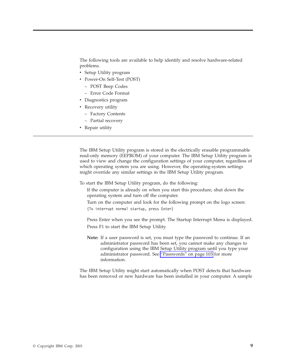 Chapter 4. diagnostics, Ibm setup utility program | IBM 8317 User Manual | Page 15 / 152