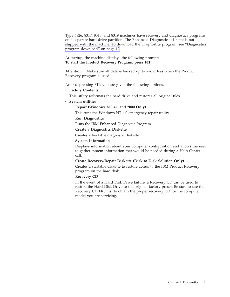 Product recovery program menu | IBM 8317 User Manual | Page 17 / 152