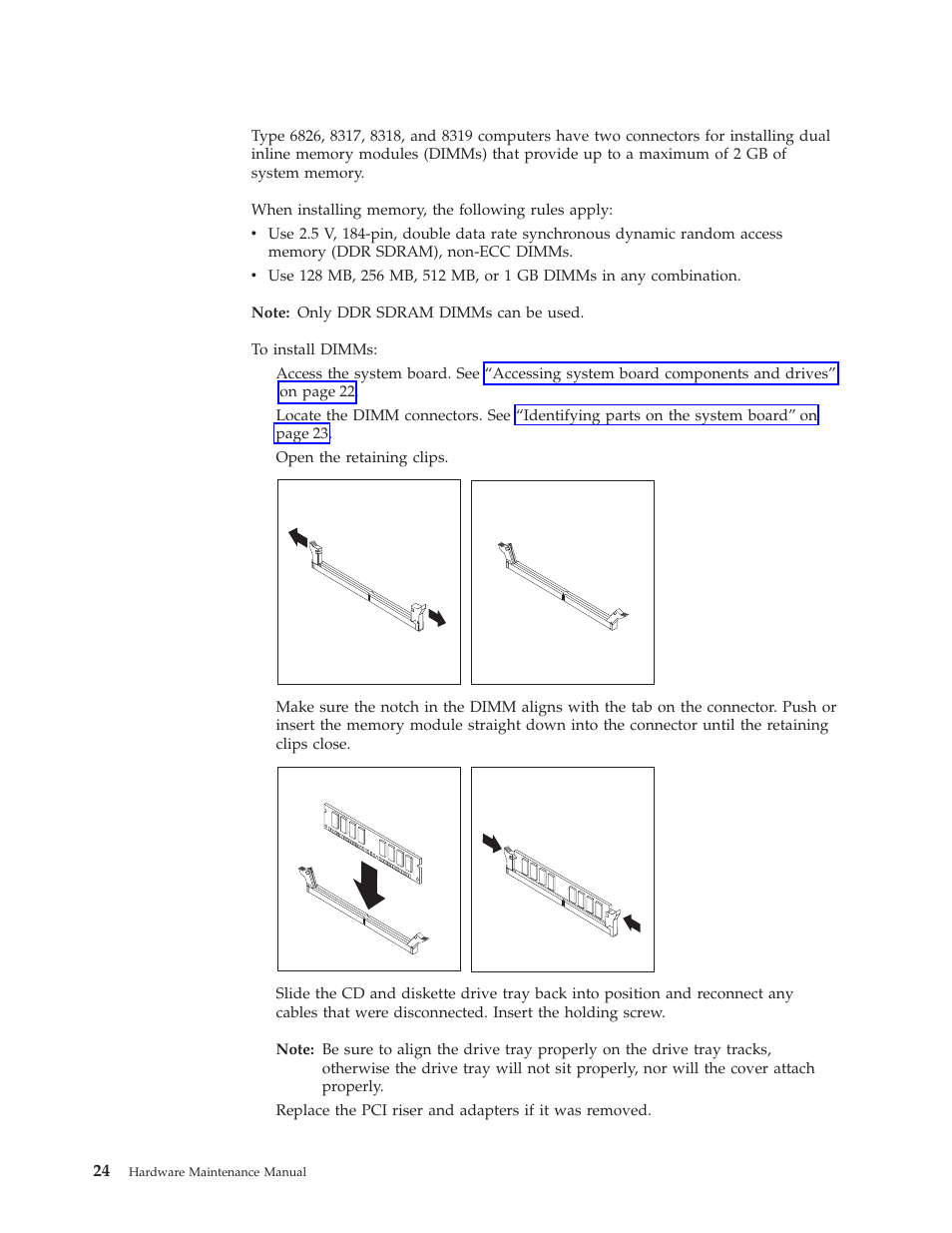 Installing memory | IBM 8317 User Manual | Page 30 / 152