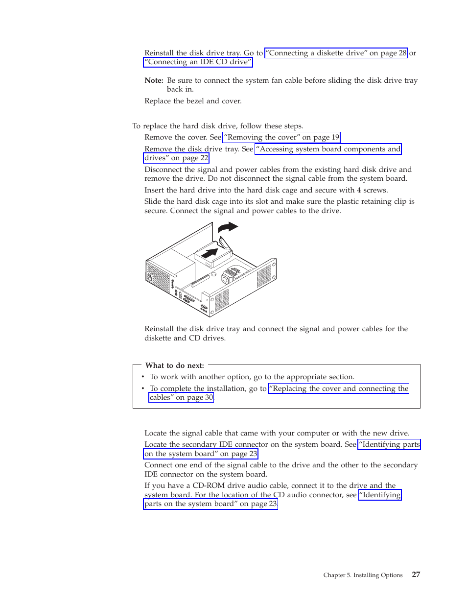 Replacing the hard disk drive, Connecting an ide cd drive | IBM 8317 User Manual | Page 33 / 152