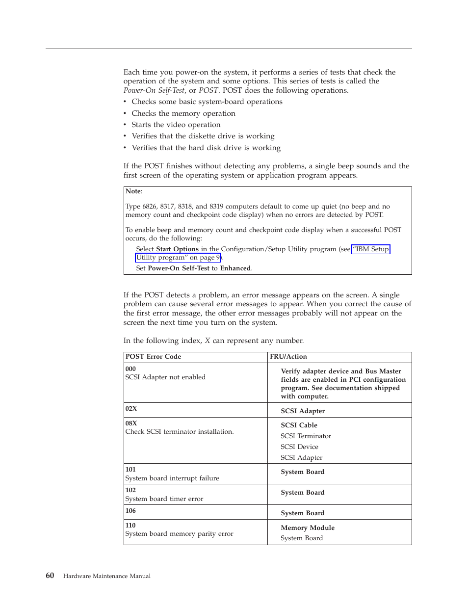 Post error codes | IBM 8317 User Manual | Page 66 / 152