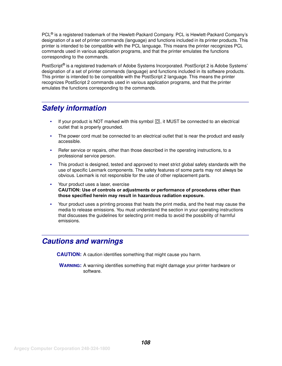 Safety information, Cautions and warnings | IBM INFOPRINT 1116 User Manual | Page 112 / 120