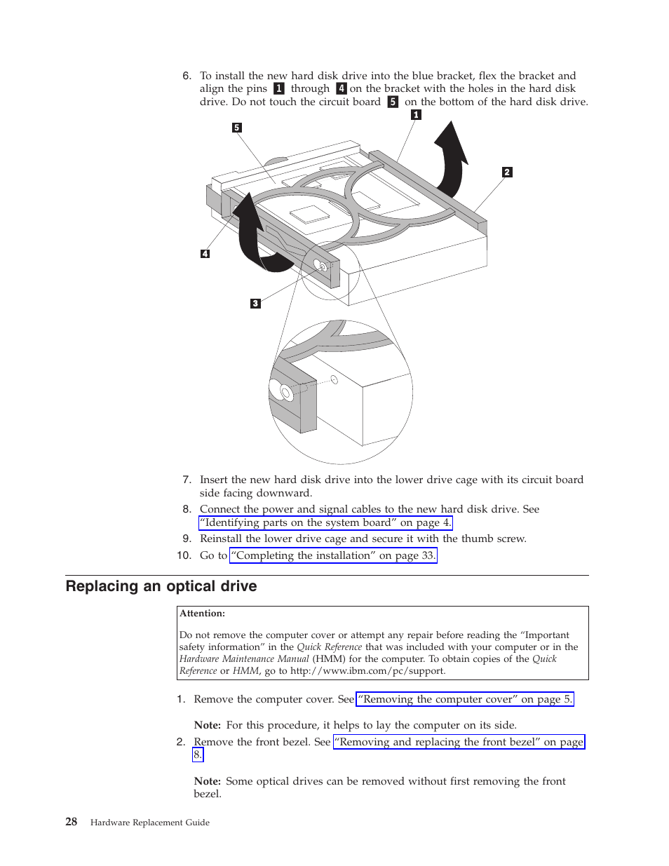 Replacing an optical drive, Replacing, Optical | Drive | IBM THINKCENTRE 8123 User Manual | Page 36 / 44