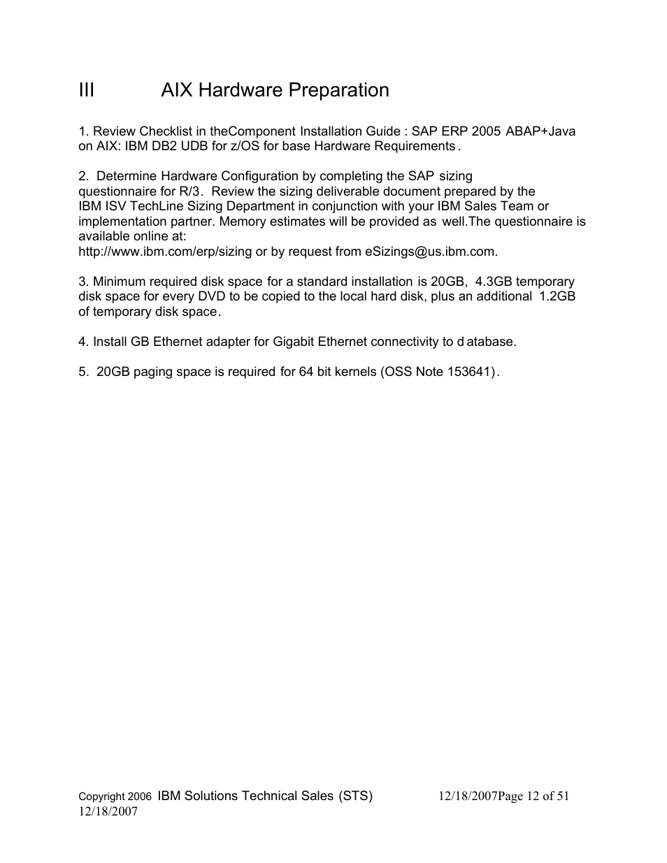 Iii aix hardware preparation | IBM DB2 V8 User Manual | Page 12 / 51