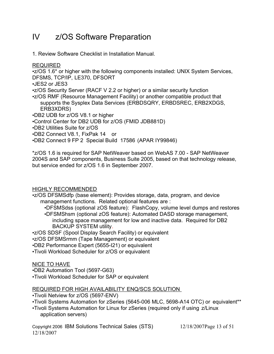 Iv z/os software preparation | IBM DB2 V8 User Manual | Page 13 / 51