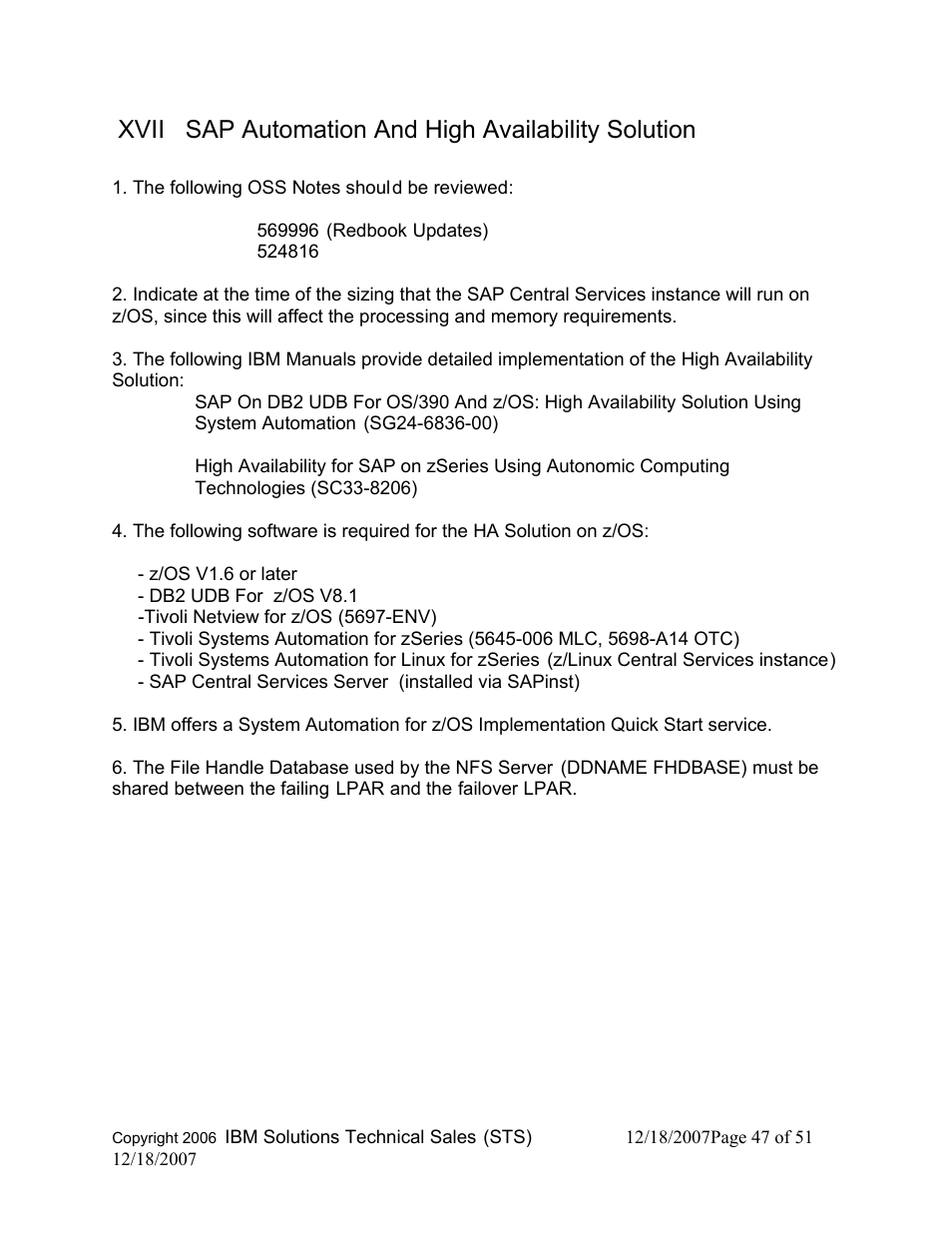 Xvii sap automation and high availability solution | IBM DB2 V8 User Manual | Page 47 / 51