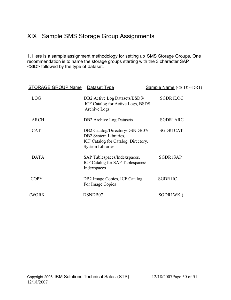 Xix sample sms storage group assignments | IBM DB2 V8 User Manual | Page 50 / 51