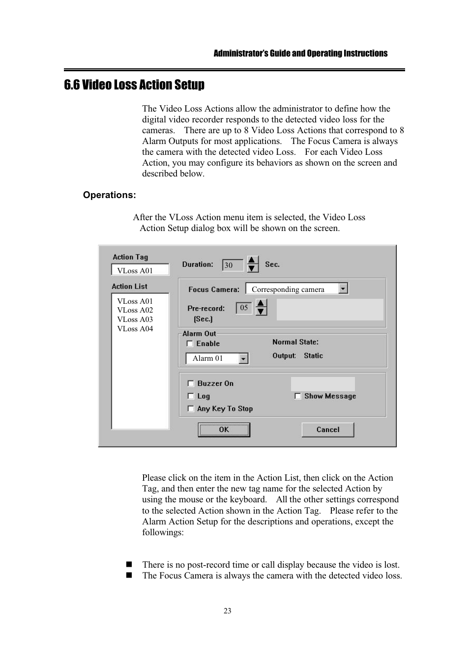 6 video loss action setup | IBM EDR1600 User Manual | Page 27 / 62