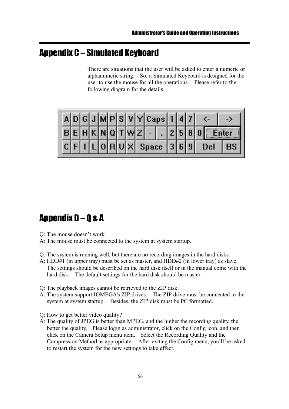Appendix c – simulated keyboard, Appendix d – q & a | IBM EDR1600 User Manual | Page 60 / 62