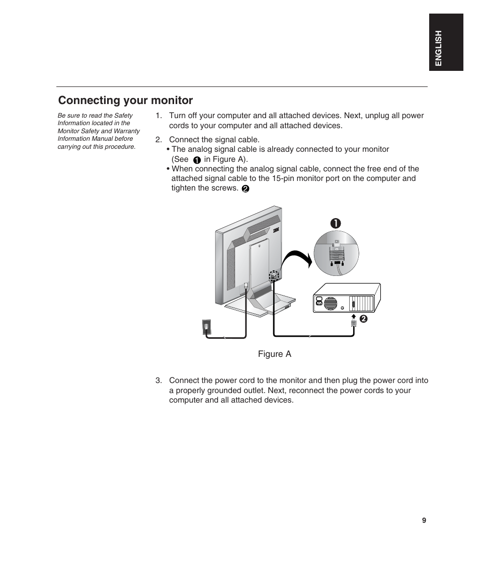 Connecting your monitor | IBM L190 User Manual | Page 11 / 32