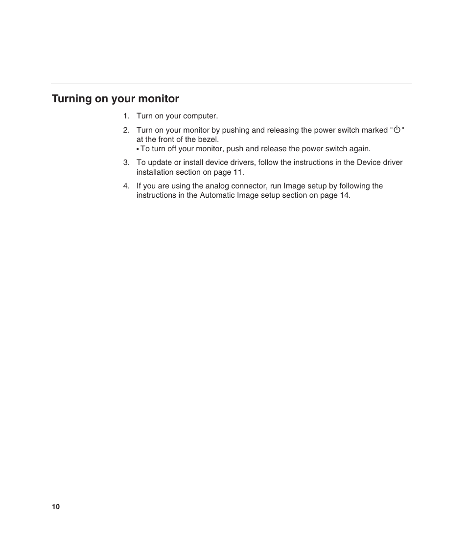 Turning on your monitor | IBM L190 User Manual | Page 12 / 32