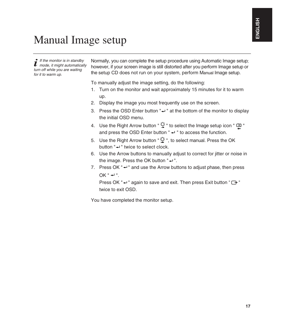 Manual image setup | IBM L190 User Manual | Page 19 / 32