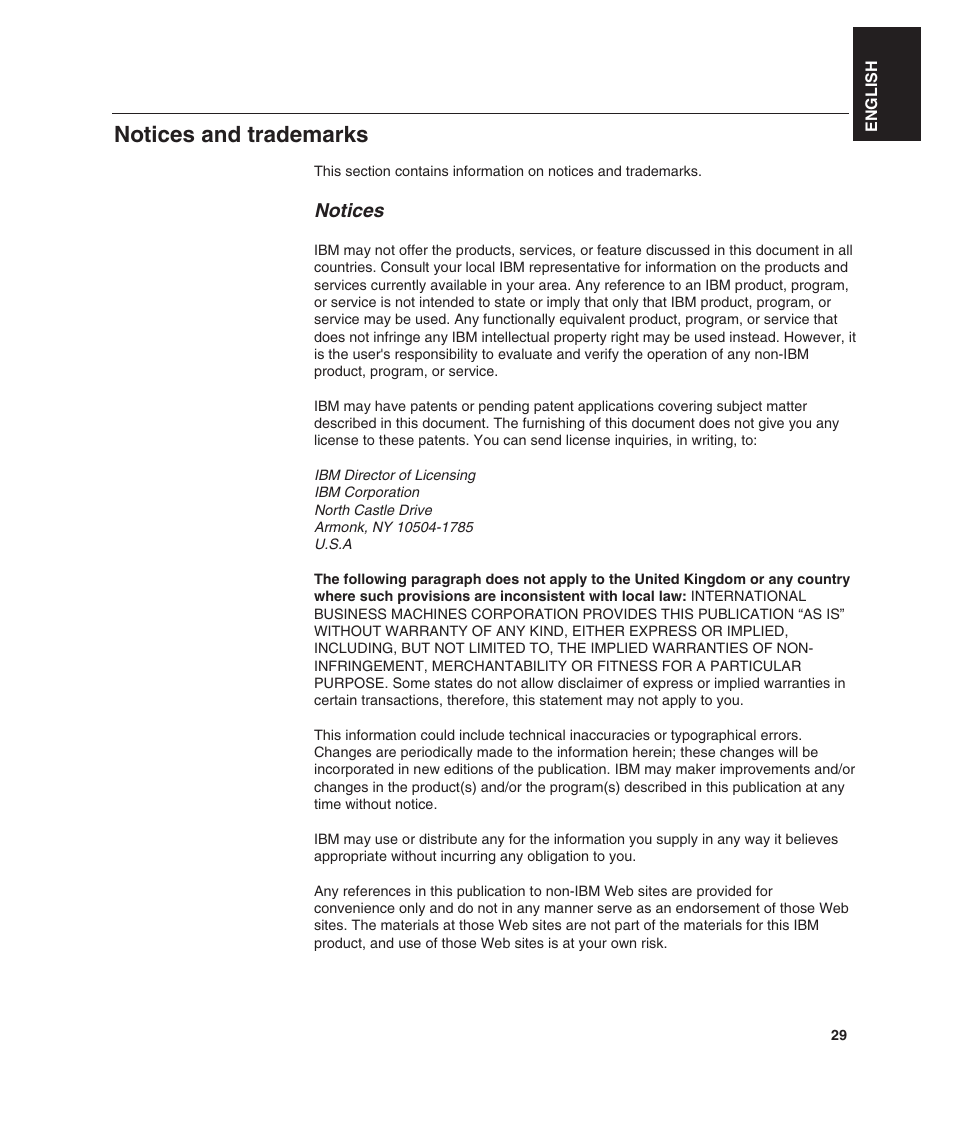 Notices and trademarks, Notices | IBM L190 User Manual | Page 31 / 32