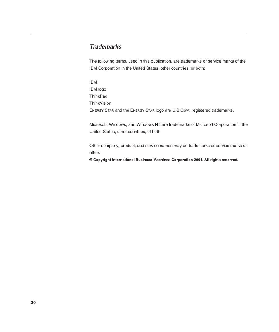 Trademarks | IBM L190 User Manual | Page 32 / 32