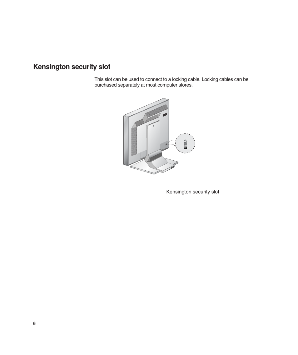 Kensington security slot | IBM L190 User Manual | Page 8 / 32