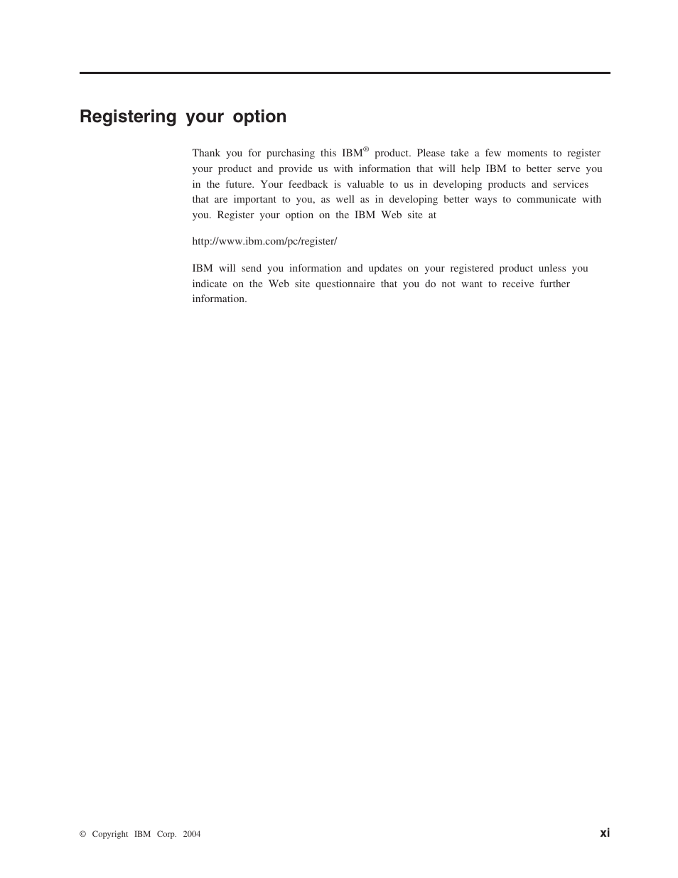 Registering your option . . . . . . . xi, Registering your option | IBM M400 User Manual | Page 13 / 86