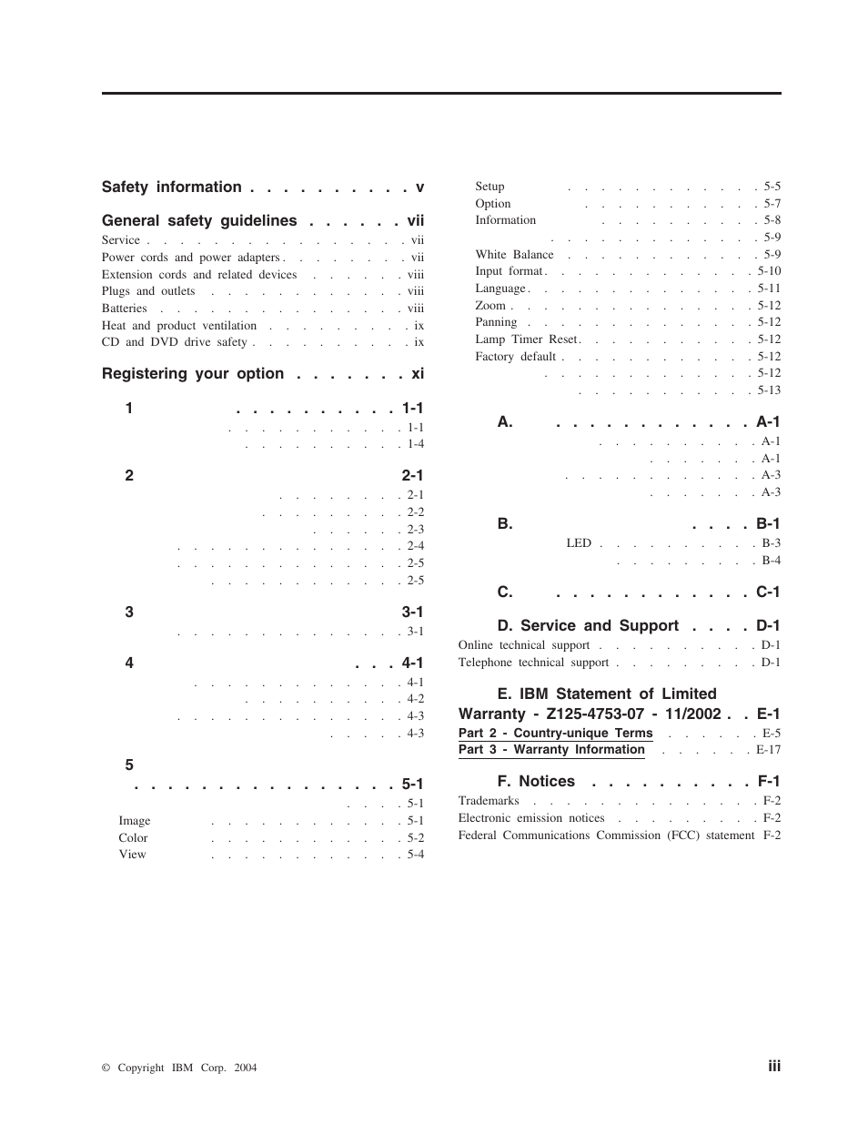 Registering your option . . . . . . . xi 1 -1, A. . . . . . . . . . . . . a-1, B. . . . . b-1 | F. notices . . . . . . . . . . f-1 | IBM M400 User Manual | Page 5 / 86