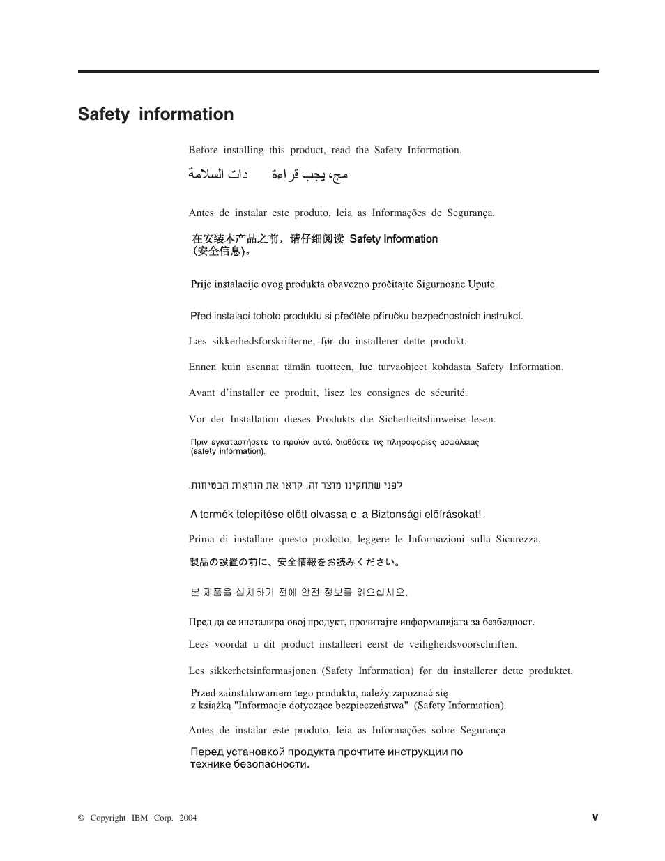 Safety information . . . . . . . . . . v, Safety information | IBM M400 User Manual | Page 7 / 86