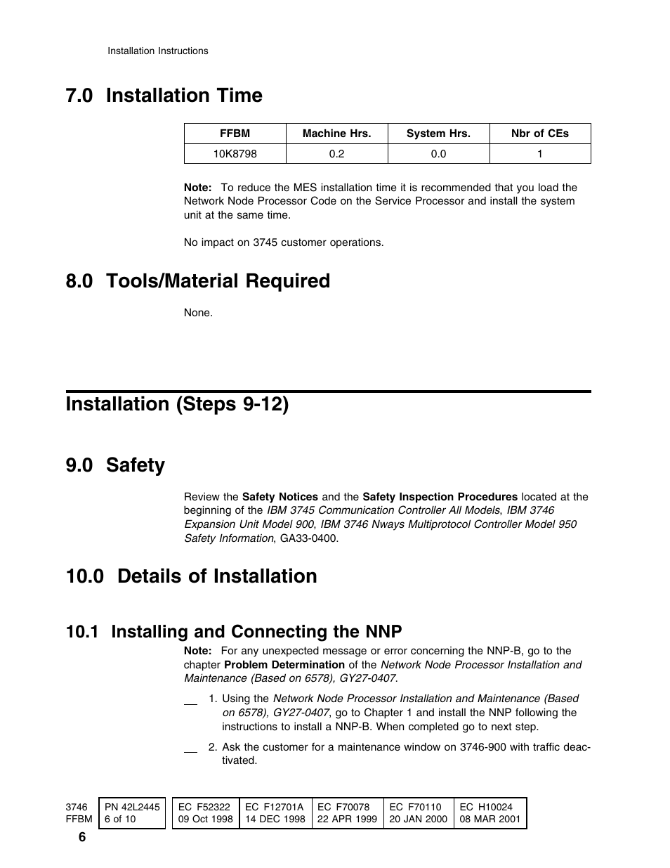 0 installation time, 0 tools/material required, 0 details of installation | 1 installing and connecting the nnp | IBM PN 10K8798 User Manual | Page 6 / 10