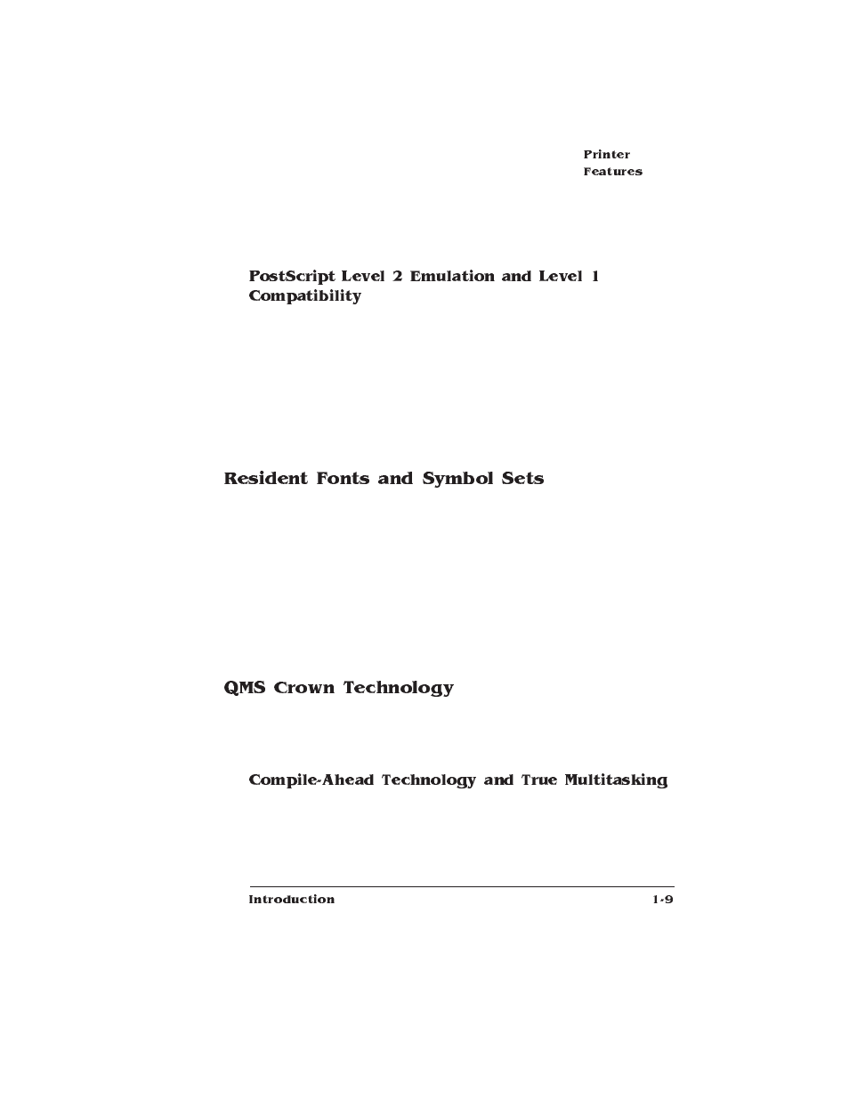 Resident fonts and symbol sets, Qms crown technology | IBM Print System QMS 1725E User Manual | Page 17 / 94