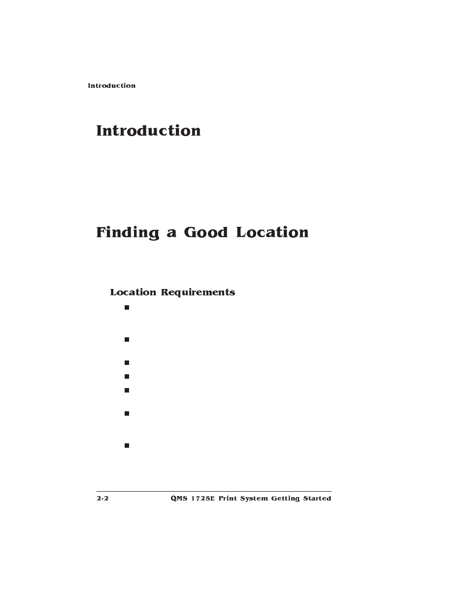 Introduction, Finding a good location, Location requirements | Finding a good location for the printer | IBM Print System QMS 1725E User Manual | Page 26 / 94
