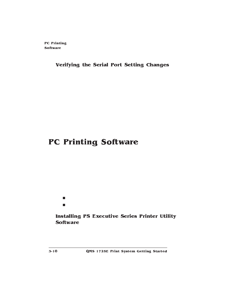 Verifying the serial port setting changes, Pc printing software | IBM Print System QMS 1725E User Manual | Page 50 / 94