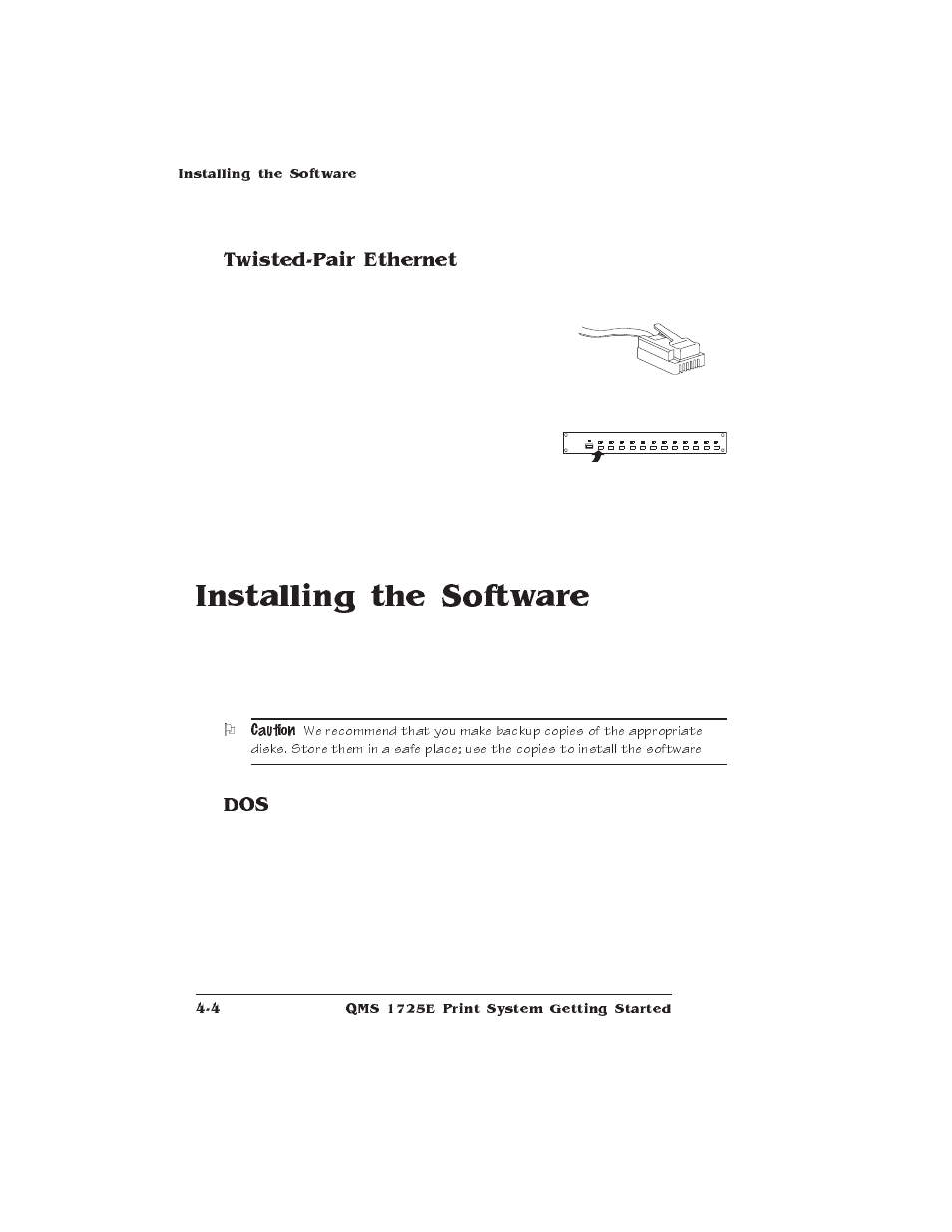 Twisted-pair ethernet, Installing the software | IBM Print System QMS 1725E User Manual | Page 56 / 94