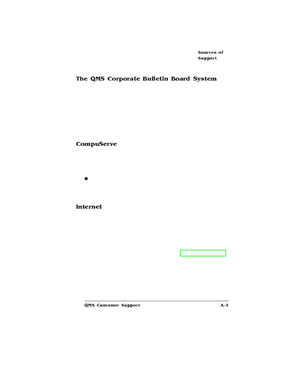 The qms corporate bulletin board system, Compuserve, Internet | IBM Print System QMS 1725E User Manual | Page 83 / 94