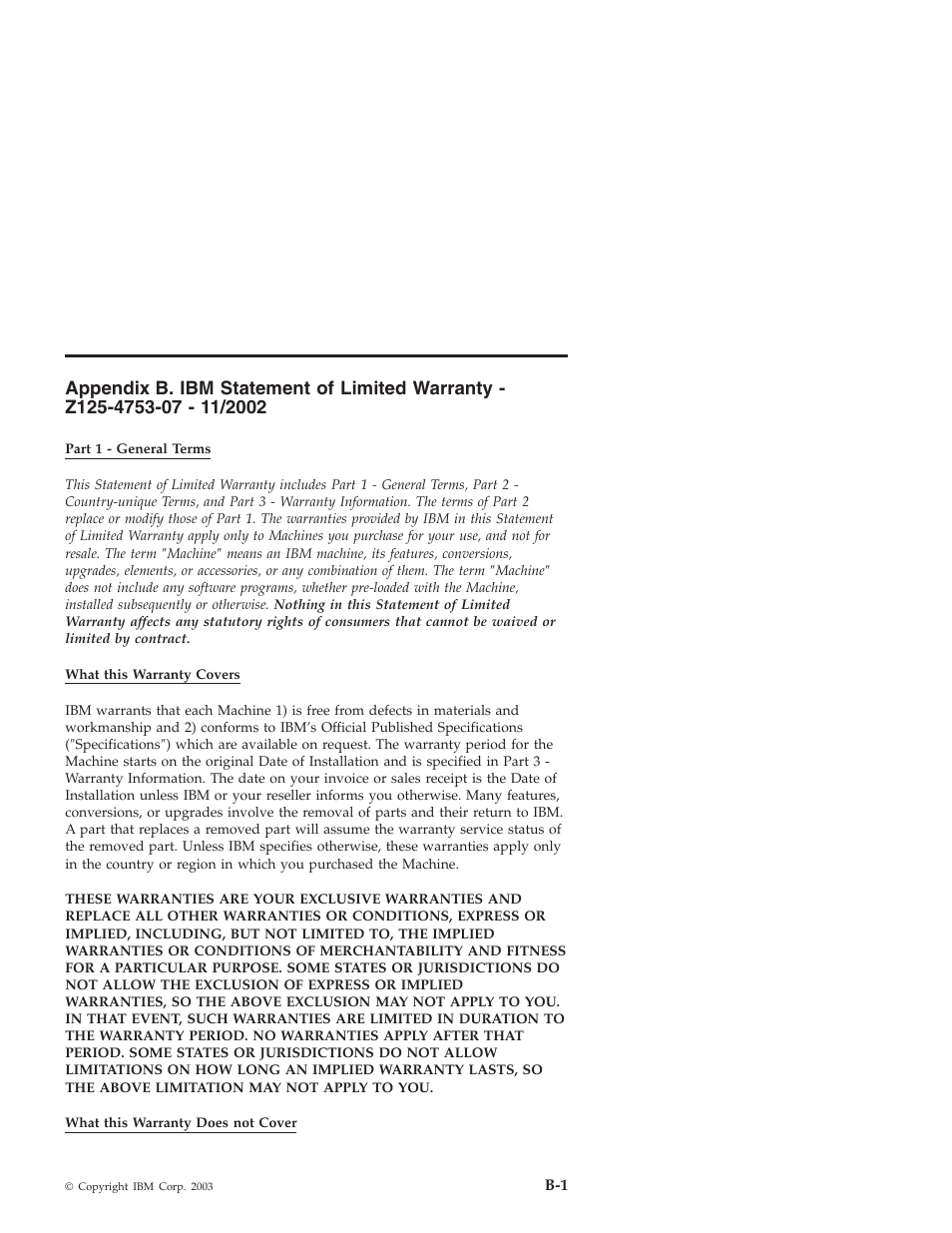 Appendix, Statement, Limited | Warranty, Z125-4753-07 | IBM 22P9189 User Manual | Page 113 / 138